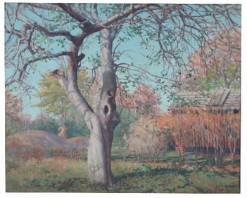 Arthur Meltzer (American 1893-1989) "The Old Apple Tree" Oil painting on canvas board.