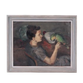 Albert Serwazi (American 1905-1992) "Gertrude with Parrot" Oil on canvas .
