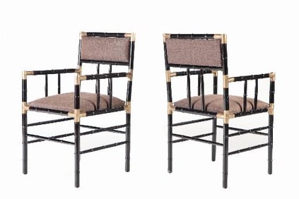 A pair of brass mounted open armchairs in the manner of William "Billy" Haines C 1950 .
