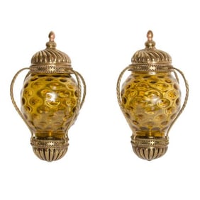 A pair of carriage lantern style wall sconces circa 1890.