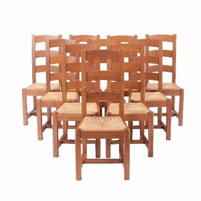 A set of ten French oak ladderback side chairs C 1960.