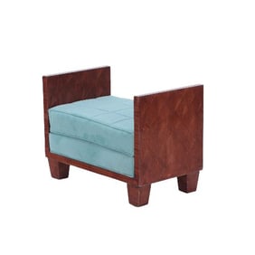 A straw marquetry upholstered bench in the manner of Jean-Michel Frank  .