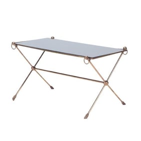 A French brass and opaline coffee table in the manner of Maison Jansen circa 1950.