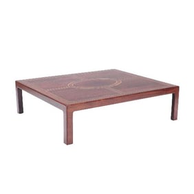 A large Brazilian rosewood and brass inlaid coffee table C 1975.