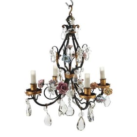 An ornate painted iron and crystal chandelier 20th C.