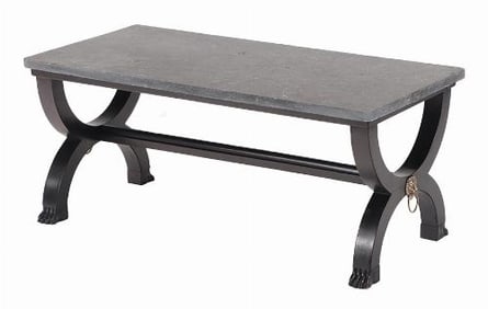 A French Empire style marble top ebonized coffee table 20th C .