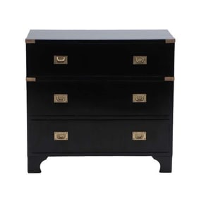 An English ebonized mahogany brass mounted campaign style chest C 1940.