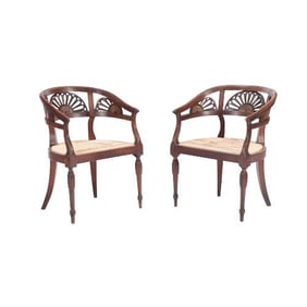 A pair of Italian walnut open armchairs C 1800.