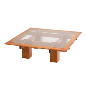 A French sycamore and glass coffee table C 1940.
