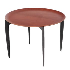 A MCM Engholm & Willumsen for Fritz Hansen teak tray table with circular top and folding base circa