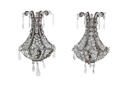 A pair of crystal wall sconces in the manner of Maison Jansen C 1940.