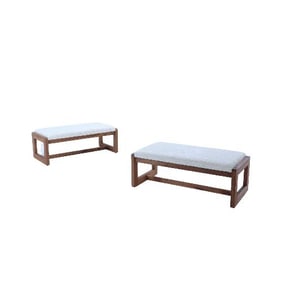 A pair of Italian oak and upholstered benches .
