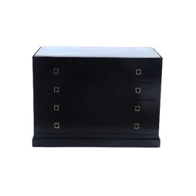 Ebonized marble top dresser having geometric brass drawer pulls C 1960.