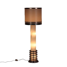 A rare Italian MCM floor lamp in polished chrome and opaline glass.