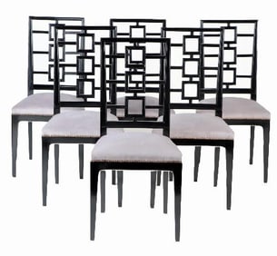 A set of ten ebonized dining chairs in the manner of Parzinger circa 1950.