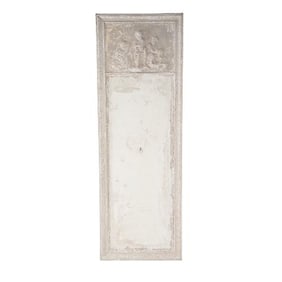 A French painted wall panel with plaster cherub relief C 1900 .