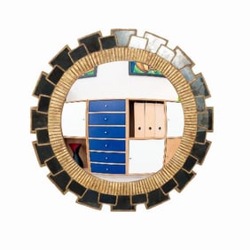 A Steel Grey Glass Convex Mirror in the manner of Line Vautrin's "Mazarin" style .