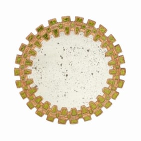 A Lime Green Glass Convex Mirror in the manner of Line Vautrin's "Tudor" style  .
