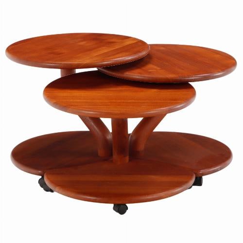 A set of three Danish MCM Niels Bach teak Model 53 mushroom nesting tables.: A set of three Danish mid century modern Niels Bach teak Model 53 mushroom nesting tables. Ht: 20.5" Wd: 35" Dpth: 35"