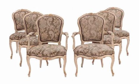 A set of six French Louis XV style dining chairs C 1900.