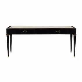 Ebonized mahogany leather top desk in the manner of Andre Arbus C 1950 .