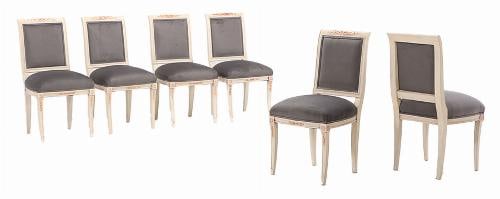 Six Directoire style painted dining chairs C1940 .