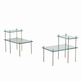 A Pair of French bronze faux bamboo end tables in the manner of Jansen C 1950.