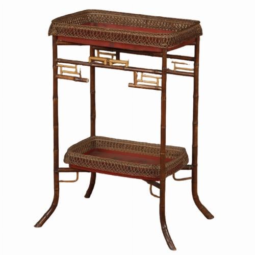 An elegant French rattan and red lacquered wood table in the Japanese style C 1920. (1 of 6)