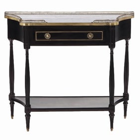 A French Directoire style ebonized mahogany marble top console table C 1950.