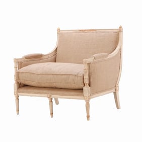 A Louis XVI style painted and giltwood marquis armchair C 1950.