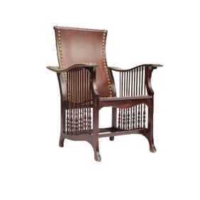 An impressive American mahogany and brass library armchair late 19th C.