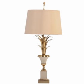 French brass and polished steel table lamp attributed to Maison Charles C 1950.
