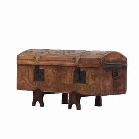 A Spanish studded leather domed trunk C 1870.