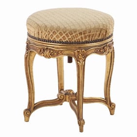 A French Louis XV style giltwood and upholstered piano stool C 1900.