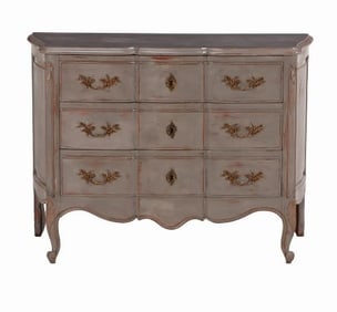 A French Louis XV style painted three drawer commode C 1945.