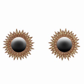 A fine pair of glass and resin convex mirrors in the manner of Line Vautrin's "Soleil ? Pointes"