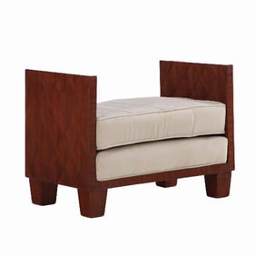 A Jean-Michel Frank style straw marquetry upholstered bench .