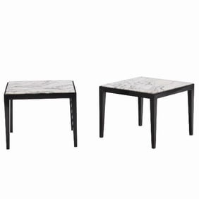 A pair of French ebonized square end tables C 1960