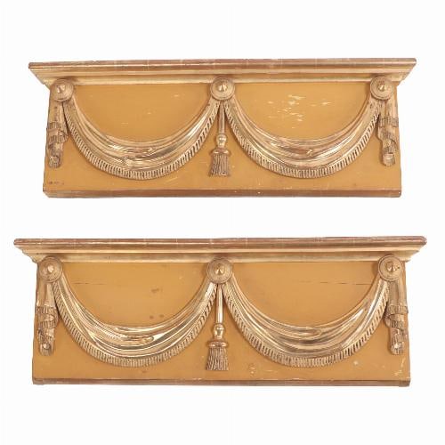 A pair of Classical Italian Giltwood Decorated Overdoor Panels C 1890.: A pair of Classical Italian Giltwood Decorated Overdoor Panels C 1890. This pair of beautiful and highly decorative carved panels were probably room "over door" or "over window" embellishments. With g