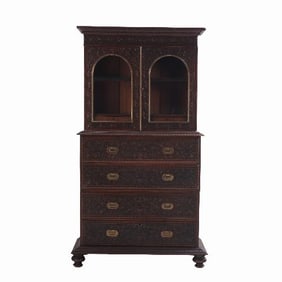 Antique Anglo-Indian carved bookcase C 1880.