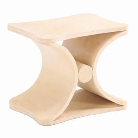 A parchment covered stool or end table in the manner of Jean-Michel Frank .