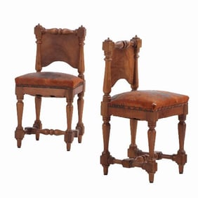 A pair of Italian Renaissance Revival "Upright" small side chairs 19th C.