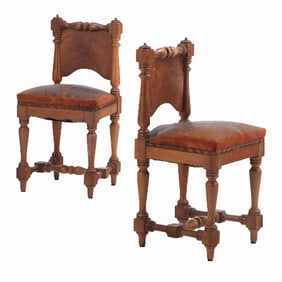 A pair of Italian Renaissance Revival "Upright" small side chairs 19th C.