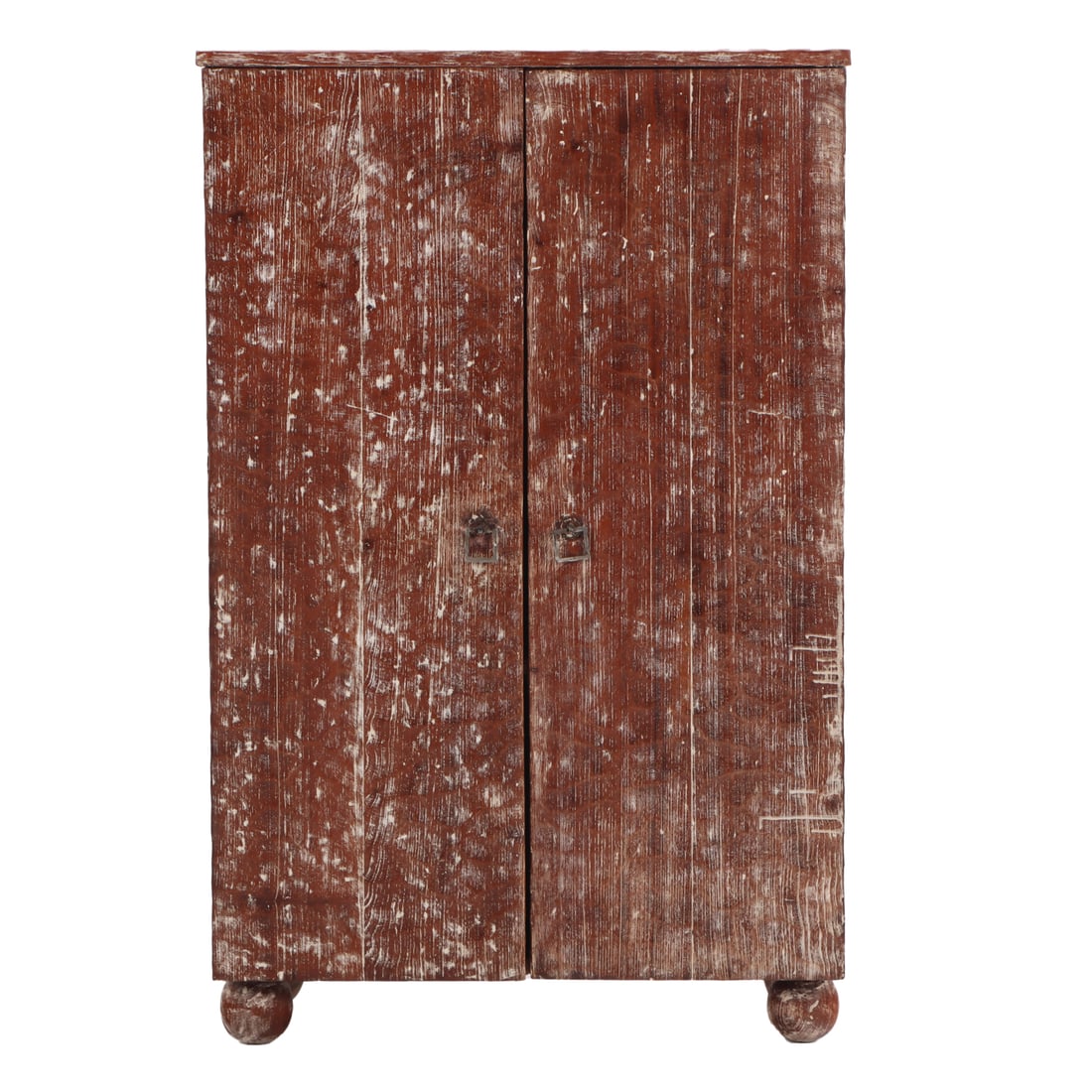 TWO DOOR GOUGED CARVED CERUSED OAK FRENCH CABINET ON BALL FEET C 1950. (1 of 5)