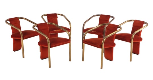 SIX ITALIAN BRASS AND UPHOLSTERED CHAIRS C 1965.