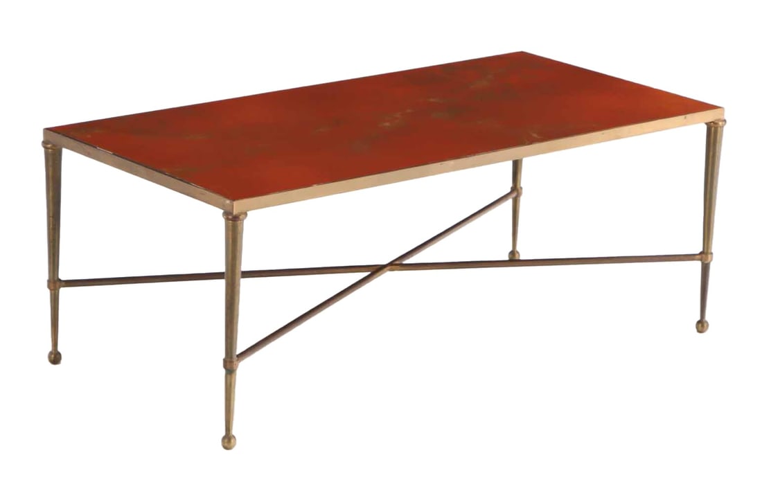 FRENCH BRASS AND LACQUERED WOOD COFFEE TABLE ATTRIBUTED TO JANSEN C 1960. (1 of 6)