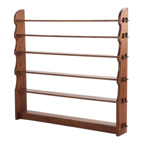 LARGE FRENCH BRUTALIST STYLE OPEN BOOKCASE HAVING MORTIS AND TENON CONSTRUCTION C 1960.