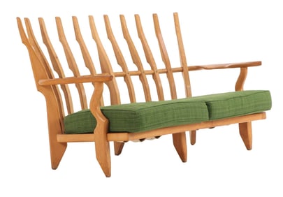 FRENCH OAK " GRAND REPOS" SOFA WITH LOOSE CUSION UPHOLSTERY BY GUILLERME ET CHAMBRON C 1970.