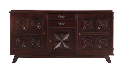 FRENCH OAK SIDEBOARD WITH GEOMETRIC MOTIFS C 1940.