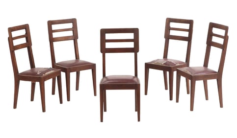 FIVE FRENCH MAHOGANY CHAIRS IN THE MANNER OF CHARLES DUDOUYT C 1940.